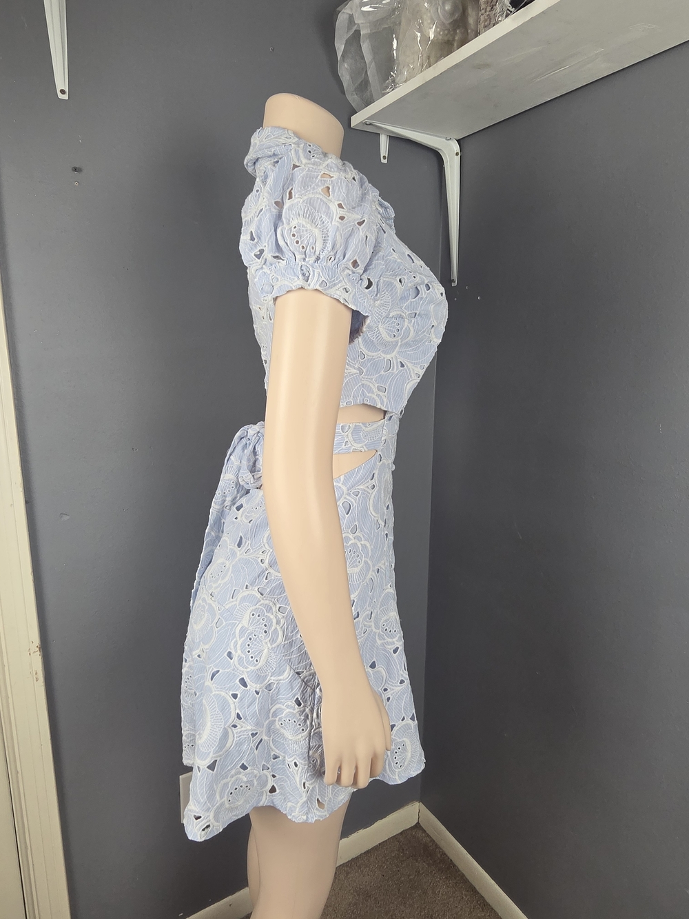 Light Blue Eyelet Shirt Dress - Women - Picture 4 of 11